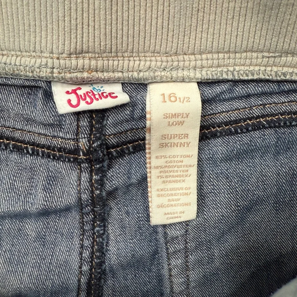 Justice Denim Shorts Star‎ 04 Graphic Elastic Waist Drawstring Girls 16.5